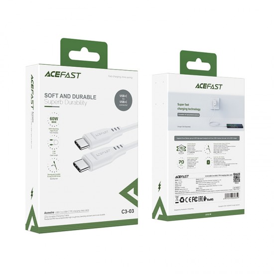 Acefast C3-03 USB-C - USB-C PD QC cable 60W 3A 480Mb/s 1.2m - white