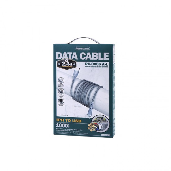 Remax USB cable - Lightning for charging and data transmission 2,4A 1m silver (RC-C006)