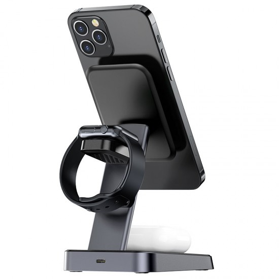 Acefast Qi Wireless Charger 15W for iPhone (with MagSafe), Apple Watch and Apple AirPods Stand Holder Magnetic Holder Black (E3 black)
