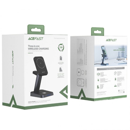 Acefast Qi Wireless Charger 15W for iPhone (with MagSafe), Apple Watch and Apple AirPods Stand Holder Magnetic Holder Black (E3 black)