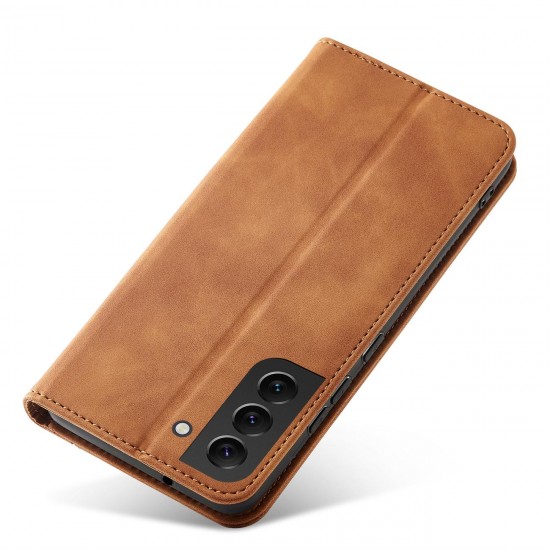 Magnet Fancy Case Case for Samsung Galaxy S22 + (S22 Plus) Pouch Wallet Card Holder Brown