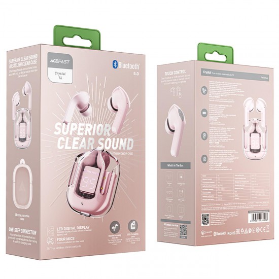 Acefast in-ear wireless TWS Bluetooth headphones pink (T6 pink lotus)
