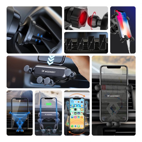 Wozinsky gravity car phone holder for air vent black (WCH-05)