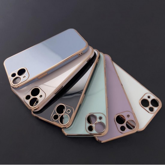 Lighting Color Case for iPhone 12 Pro Max blue gel cover with gold frame