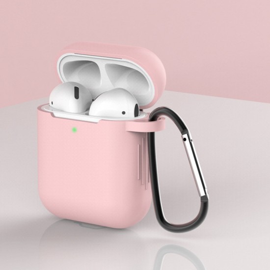 Case for AirPods 2 / AirPods 1 silicone soft case for headphones + keychain carabiner pendant pink (case D)