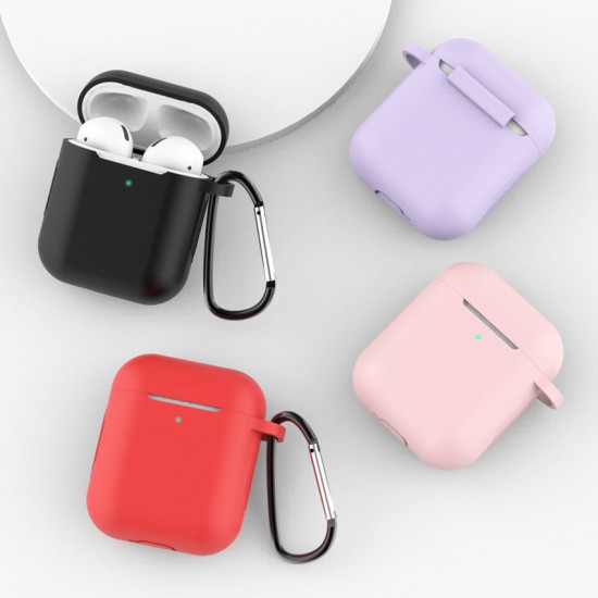 Case for AirPods 2 / AirPods 1 silicone soft case for headphones + keychain carabiner pendant pink (case D)