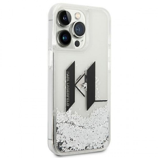Karl Lagerfeld Liquid Glitter Big KL case for iPhone 14 Pro - silver