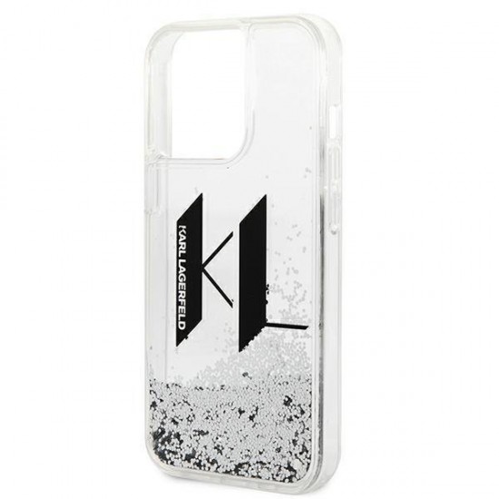 Karl Lagerfeld Liquid Glitter Big KL case for iPhone 14 Pro - silver