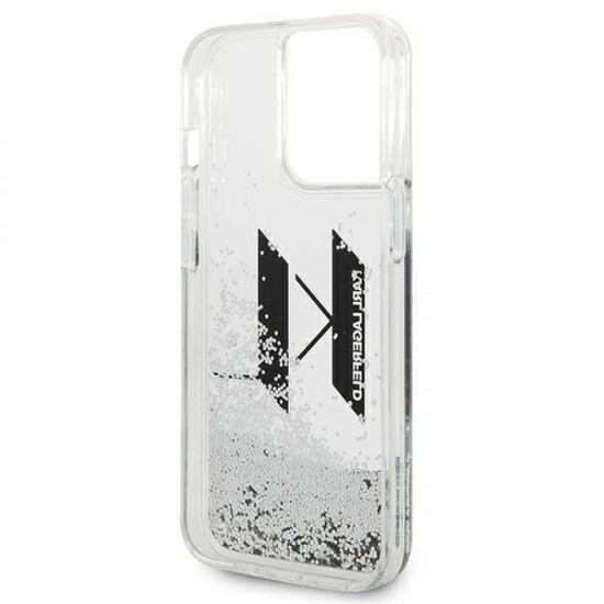 Karl Lagerfeld Liquid Glitter Big KL case for iPhone 14 Pro - silver