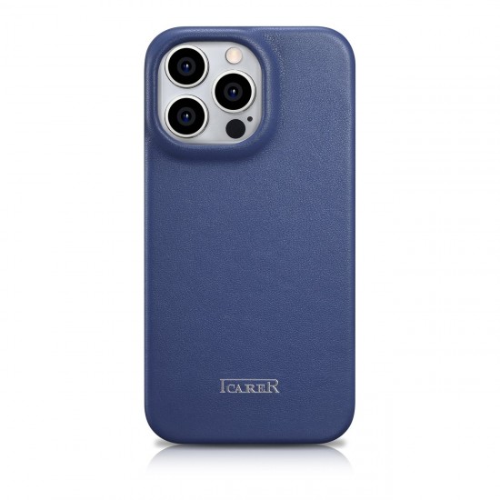 iCarer CE Premium Leather Folio Case iPhone 14 Pro Magnetic Flip Leather Folio Case MagSafe Blue (WMI14220714-BU)