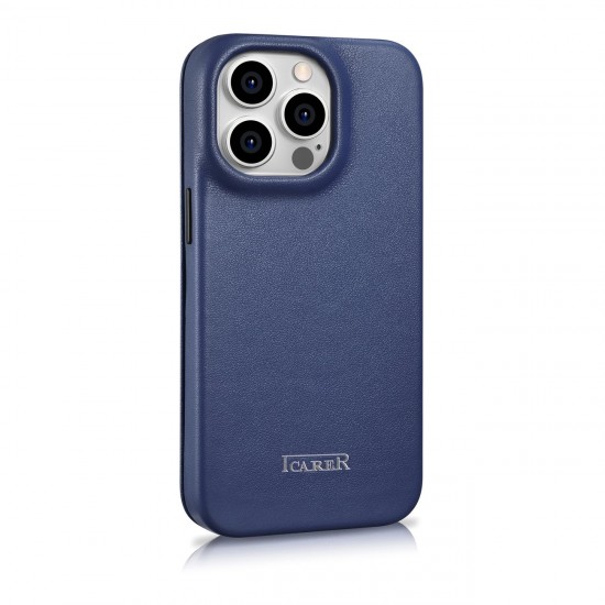 iCarer CE Premium Leather Folio Case iPhone 14 Pro Magnetic Flip Leather Folio Case MagSafe Blue (WMI14220714-BU)