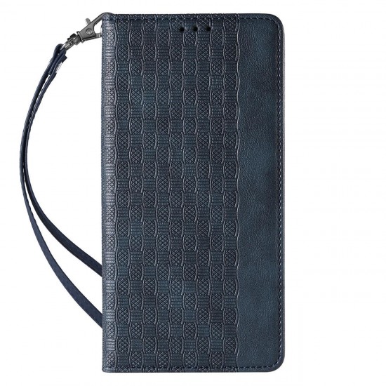 Magnet Strap Case Case for iPhone 14 Plus Flip Wallet Mini Lanyard Stand Blue