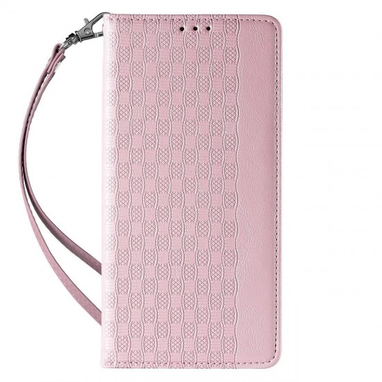 Magnet Strap Case Case for iPhone 14 Plus Flip Wallet Mini Lanyard Stand Pink