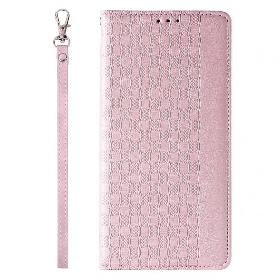 Magnet Strap Case Case for iPhone 14 Pro Flip Wallet Mini Lanyard Stand Pink