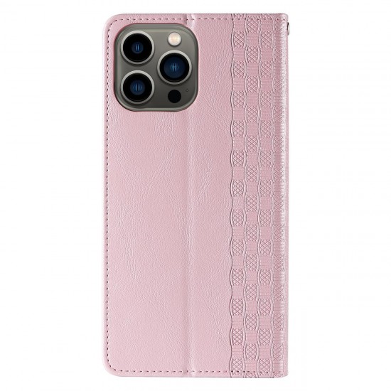 Magnet Strap Case Case For iPhone 14 Pro Max Flip Wallet Mini Lanyard Stand Pink
