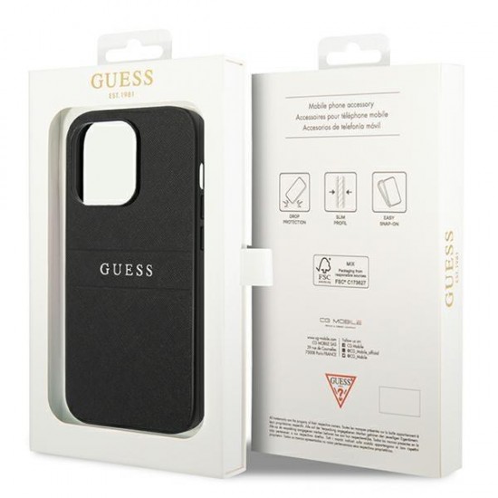 Guess Saffiano Strap Case for iPhone 14 Pro - Black