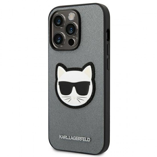 Karl Lagerfeld Saffiano Choupette Head Patch case for iPhone 14 Pro - silver