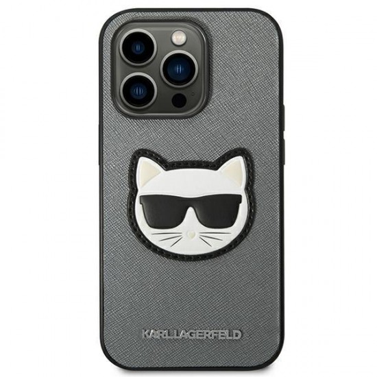 Karl Lagerfeld Saffiano Choupette Head Patch case for iPhone 14 Pro - silver