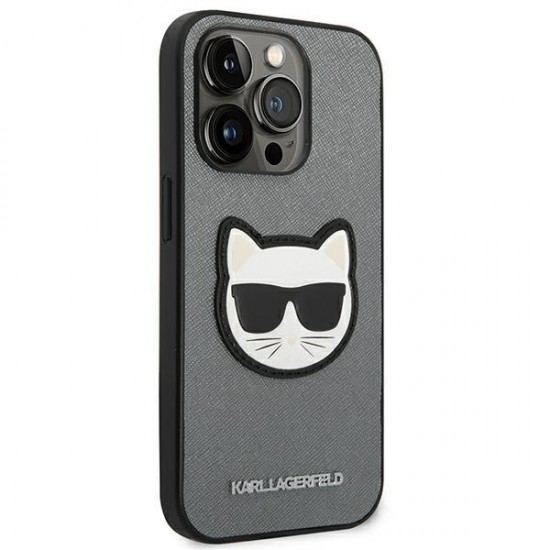 Karl Lagerfeld Saffiano Choupette Head Patch case for iPhone 14 Pro - silver