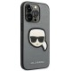 Karl Lagerfeld Saffiano Karl's Head Patch Case for iPhone 14 Pro - Silver