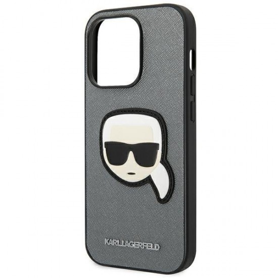 Karl Lagerfeld Saffiano Karl's Head Patch Case for iPhone 14 Pro - Silver