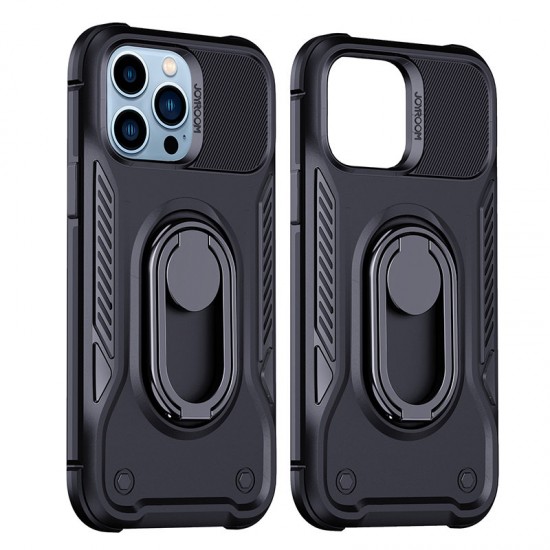Joyroom Dual Hinge case for iPhone 14 Pro armored case with a stand and a ring holder black