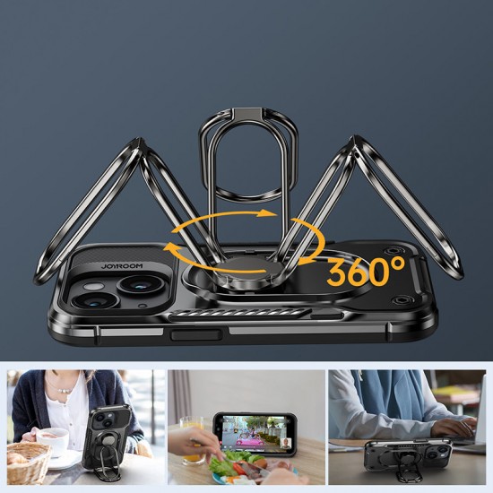Joyroom Dual Hinge case for iPhone 14 Plus armored case with a stand and a ring holder black
