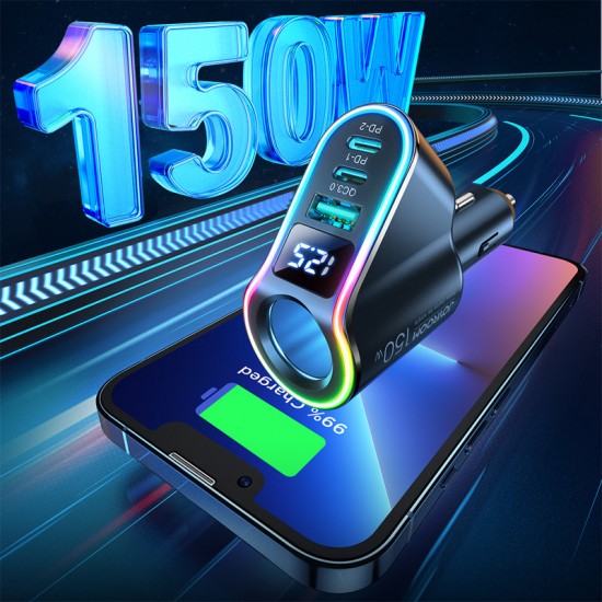 Joyroom Fast Car Charger 4in1 USB-A QC3.0 / 2xUSB-C PD 150W Black (JR-CL21)