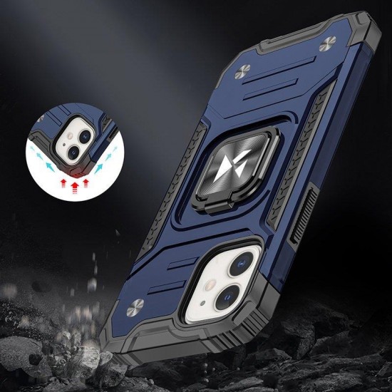 Wozinsky Ring Armor case for iPhone 14 Plus armored cover magnetic holder ring blue