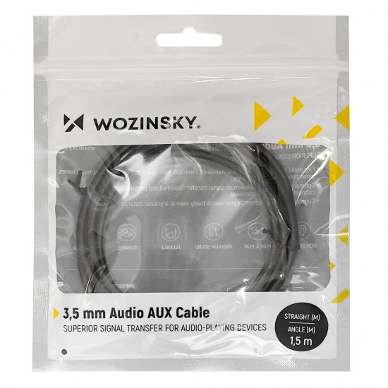 Wozinsky AUX Cable Angled (Male-Male) Mini Jack Cable 1.5m Black