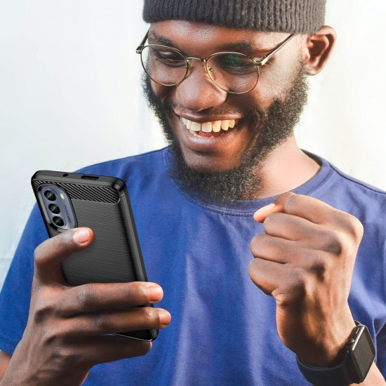 Carbon Case for Motorola Moto G62 5G flexible silicone carbon cover black