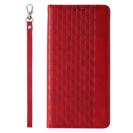Magnet Strap Case for Samsung Galaxy S23+ Flip Wallet Mini Lanyard Stand red