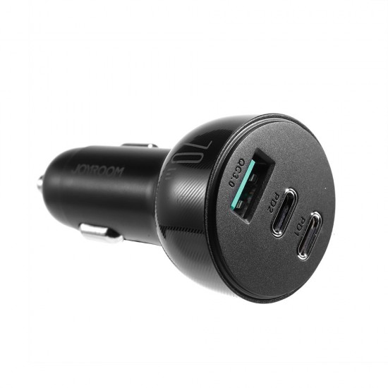 Joyroom 70W car charger with 3 ports: USB, 2 x USB C black (JR-CL26)
