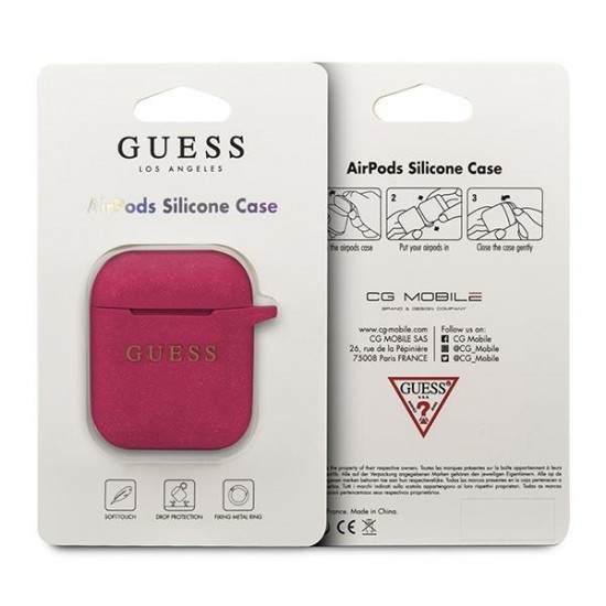 Guess GUACCSILGLFU AirPods cover fuchsia / fuchsia Silicone Glitter