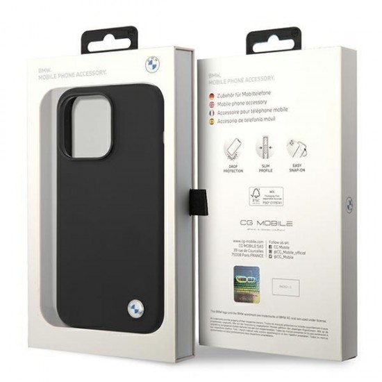 BMW Silicone Metal Logo Case for iPhone 14 Pro - Black