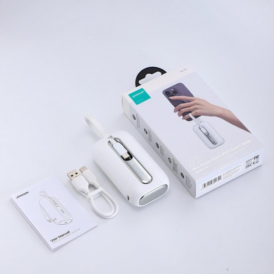 Joyroom mini powerbank 10000mAh Colorful Series 22.5W with 2 built-in USB C and Lightning cables white (JR-L012)
