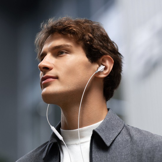 Joyroom JR-EW01 in-ear wired mini jack headphones with remote control - white