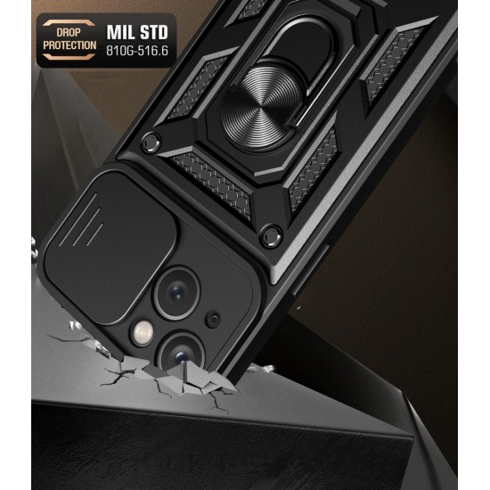 Hybrid Armor Camshield Case with Stand and Camera Cover for iPhone 15 Plus - Pink