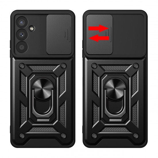 Hybrid Armor Camshield case for Samsung M14 with camera cover - black