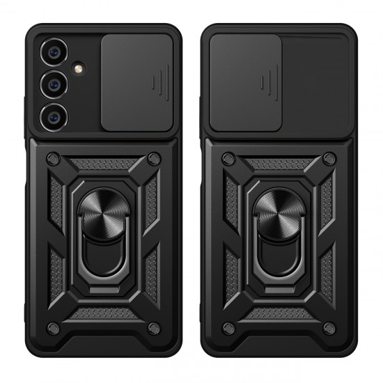 Hybrid Armor Camshield case for Samsung M54 with camera cover - black