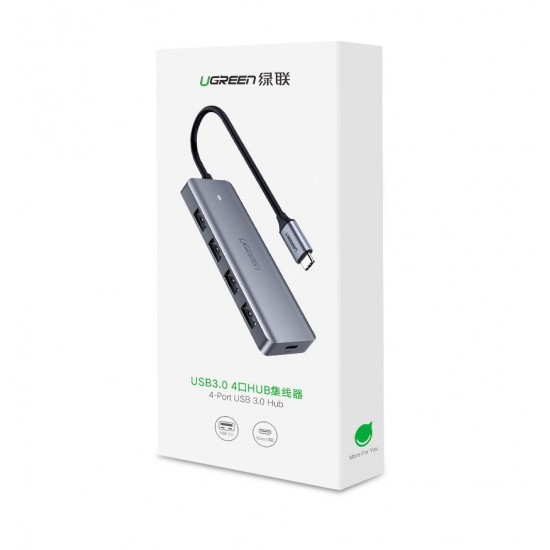 Ugreen USB Type C HUB - 4x USB 3.2 Gen 1 with USB-C power port gray (CM219 70336)