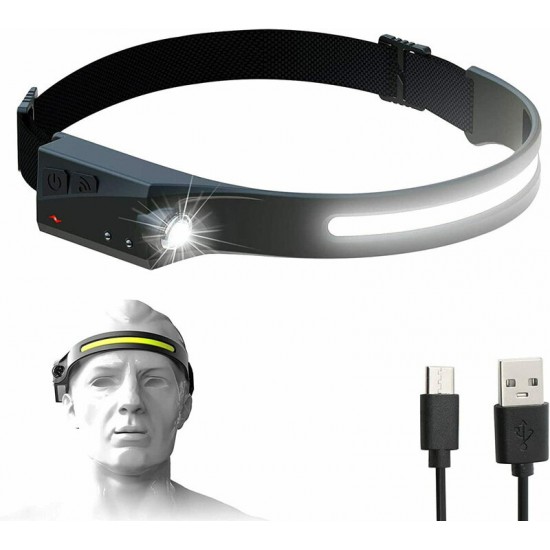 LED headlamp with IPX4 motion sensor USB-C 1200 mAh - black