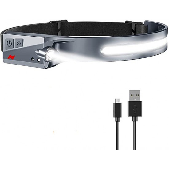 LED headlamp with IPX4 motion sensor USB-C 1200 mAh - black