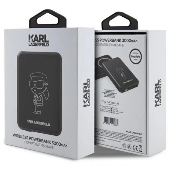 Karl Lagerfeld Ikonik MagSafe 5W 3000mAh Inductive Power Bank - Black