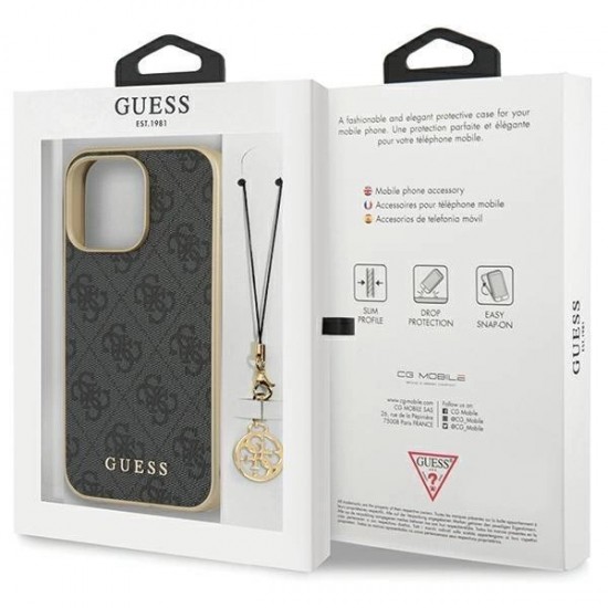 Guess 4G Charms Collection case for iPhone 14 Pro - gray