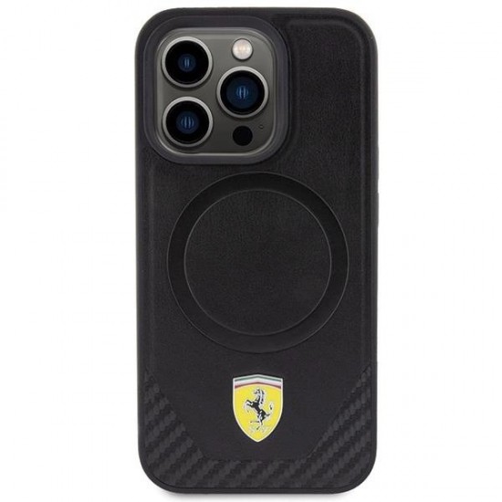 Ferrari Carbon Metal Logo MagSafe case for iPhone 15 Pro - black