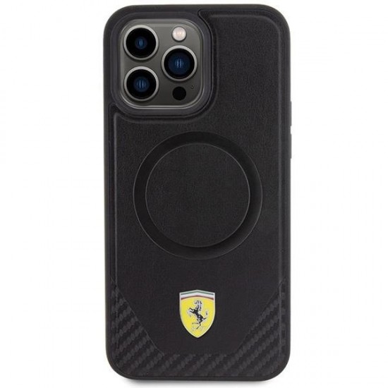 Ferrari Carbon Metal Logo MagSafe case for iPhone 15 Pro Max - black