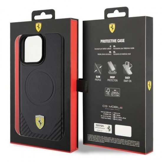 Ferrari Carbon Metal Logo MagSafe case for iPhone 15 Pro Max - black