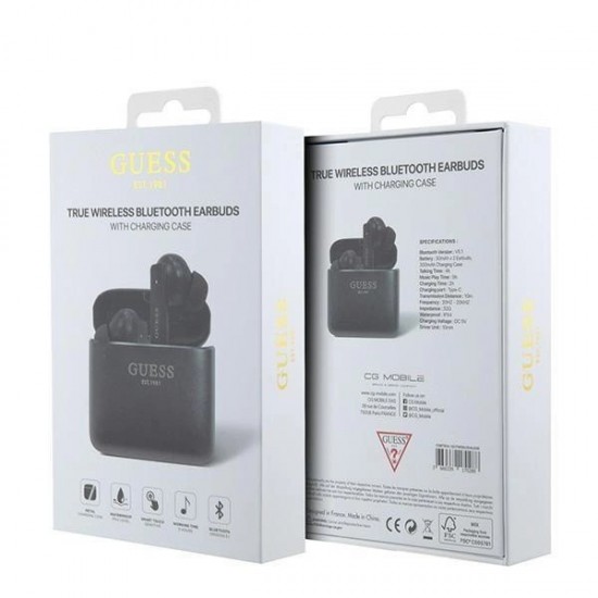 Guess Bluetooth headphones GUTWSSU20ALEGK TWS + docking station black/black Printed Logo
