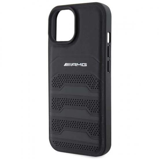 AMG Leather Debossed Lines case for iPhone 15 Plus - black